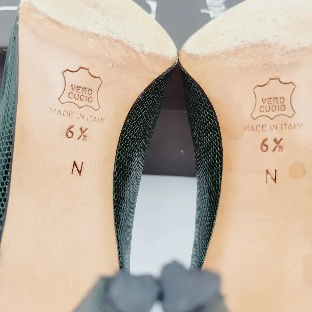 Vtg YVES SAINT LAURENT Green Python Triboo Heels Pumps Sz 6.5 Made In Italy - Picture 10 of 11